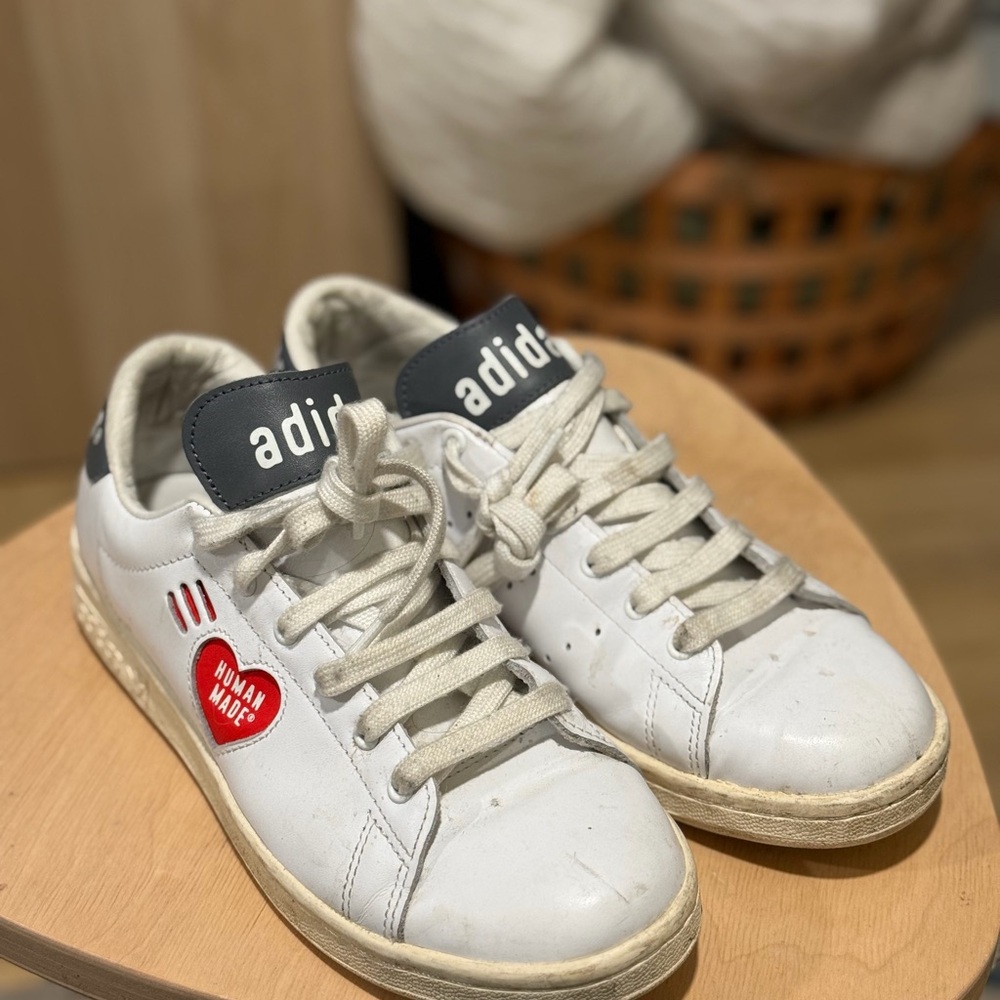 Adidas Kids White and Black Sneakers with Red Detail